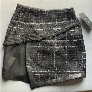 Plaid Mini Skirt with Leather Detail
